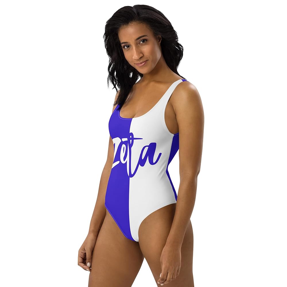 Zeta One-Piece Swimsuit, Polyester/Spandex, Blue/White